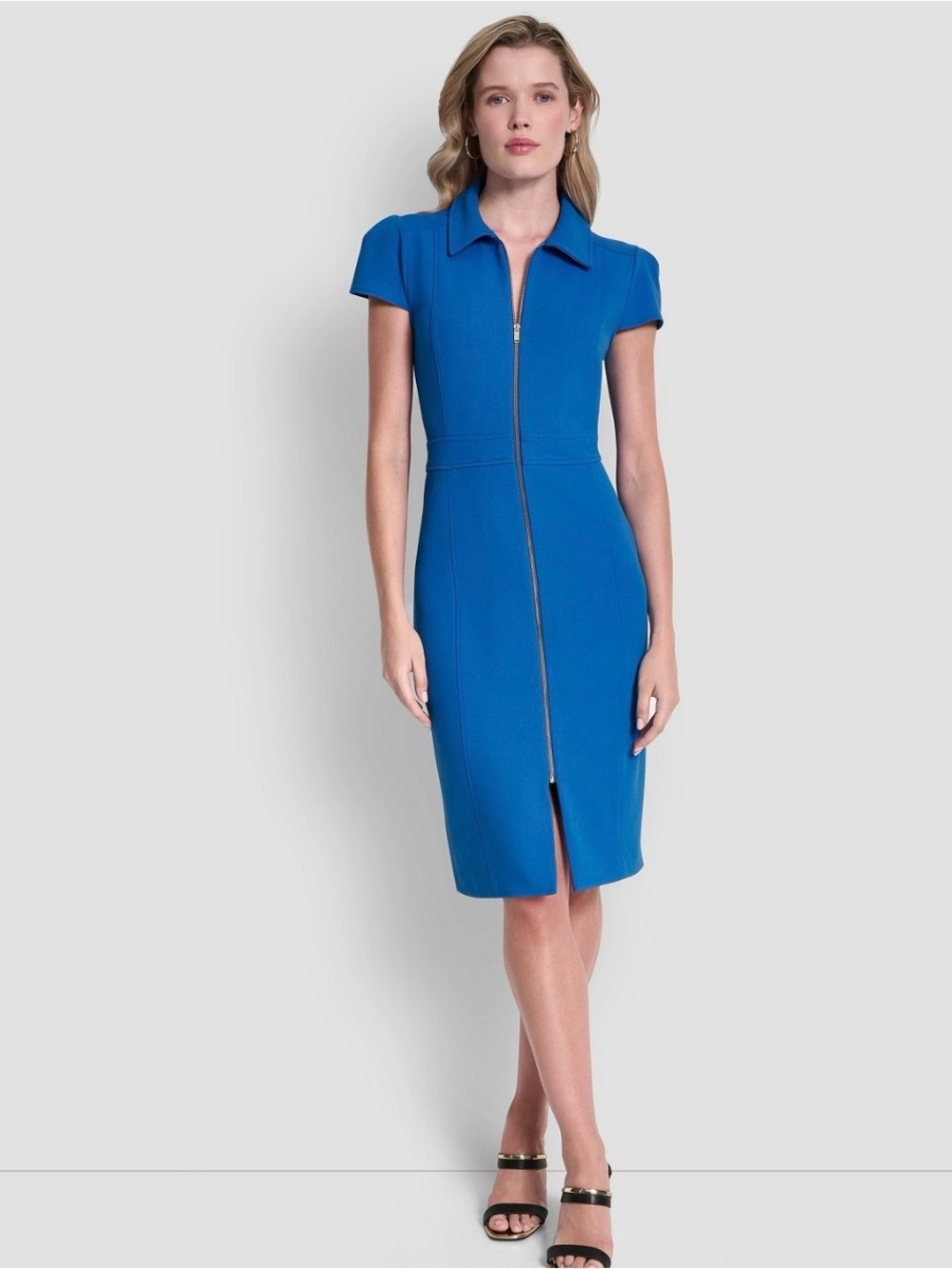 NWT DKNY Royal Blue Zip-Front Dress With Front Slit, Sz 8, Gorgeous!